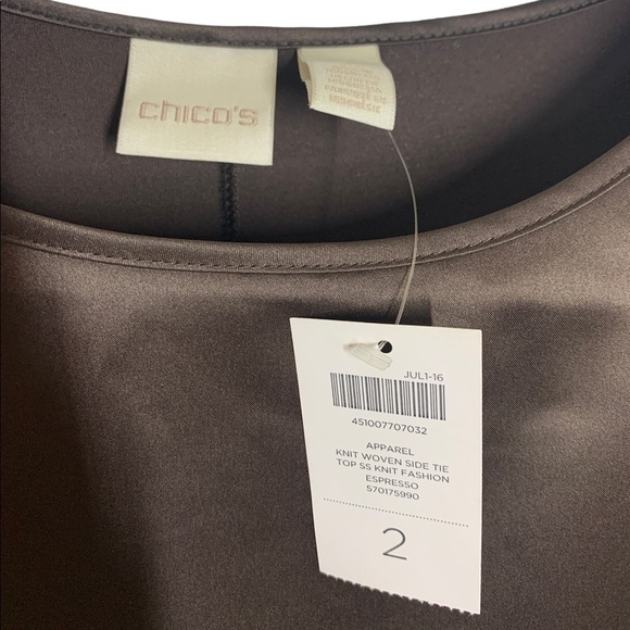Chico’s expresso brown Knit Woven Side-Tie Top 2 NWT - Picture 4 of 5